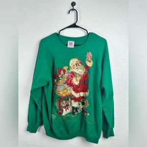 Hanes Her Way Green Women's Santa Embroidered Sweatshirt Size XL